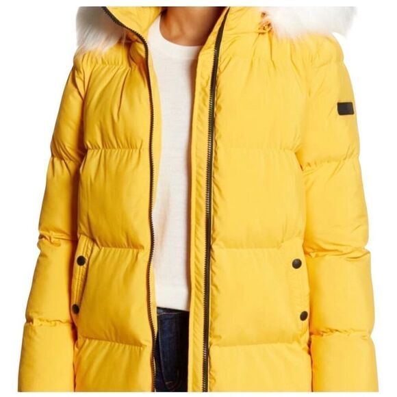 Sam Edelman Yellow Removable Faux Fur Trim Puffer Jacket Small - Picture 1 of 7